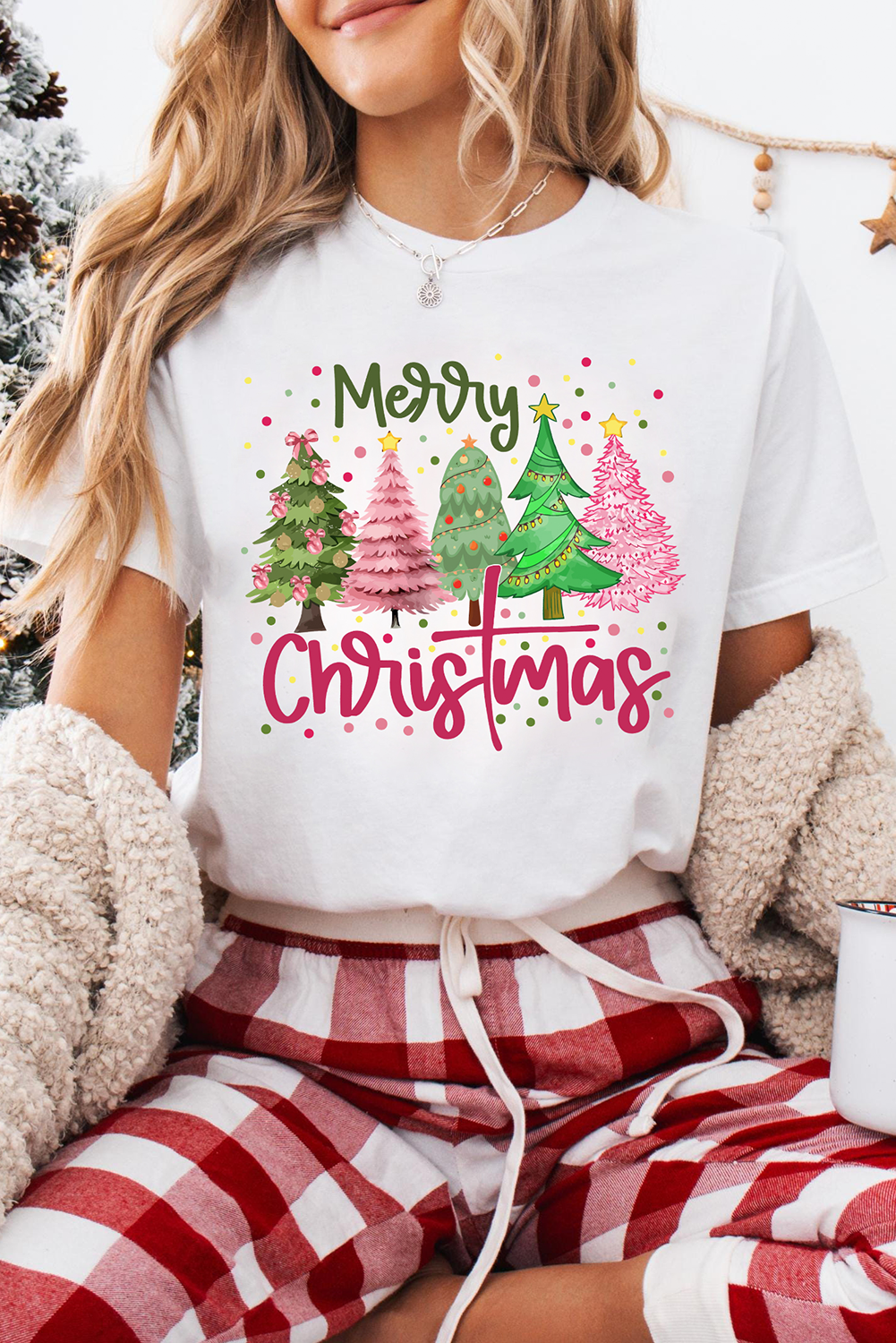 Festive Christmas Graphic Tee for Women - Casual Short Sleeve Crewneck - Detail View 2 Festive Christmas Graphic Tee for Women - Casual Short Sleeve Crewneck - Detail View 2