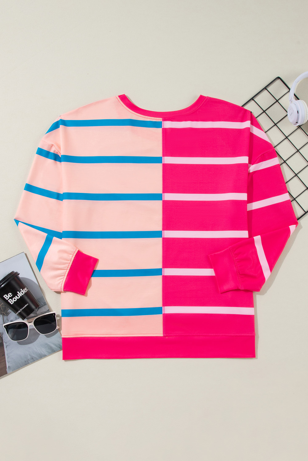 Vibrant and Chic Plus Size Color Block T-Shirt - Rose Stripe Pattern - Detail View 7 Vibrant and Chic Plus Size Color Block T-Shirt - Rose Stripe Pattern - Detail View 7