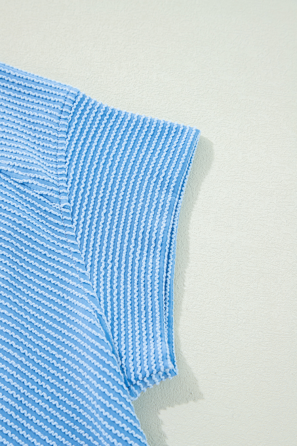 Casual and Comfortable Women's Two-Piece Set - Blue Knit Tee and Wide Leg Trousers - Detail View 10 Casual and Comfortable Women's Two-Piece Set - Blue Knit Tee and Wide Leg Trousers - Detail View 10