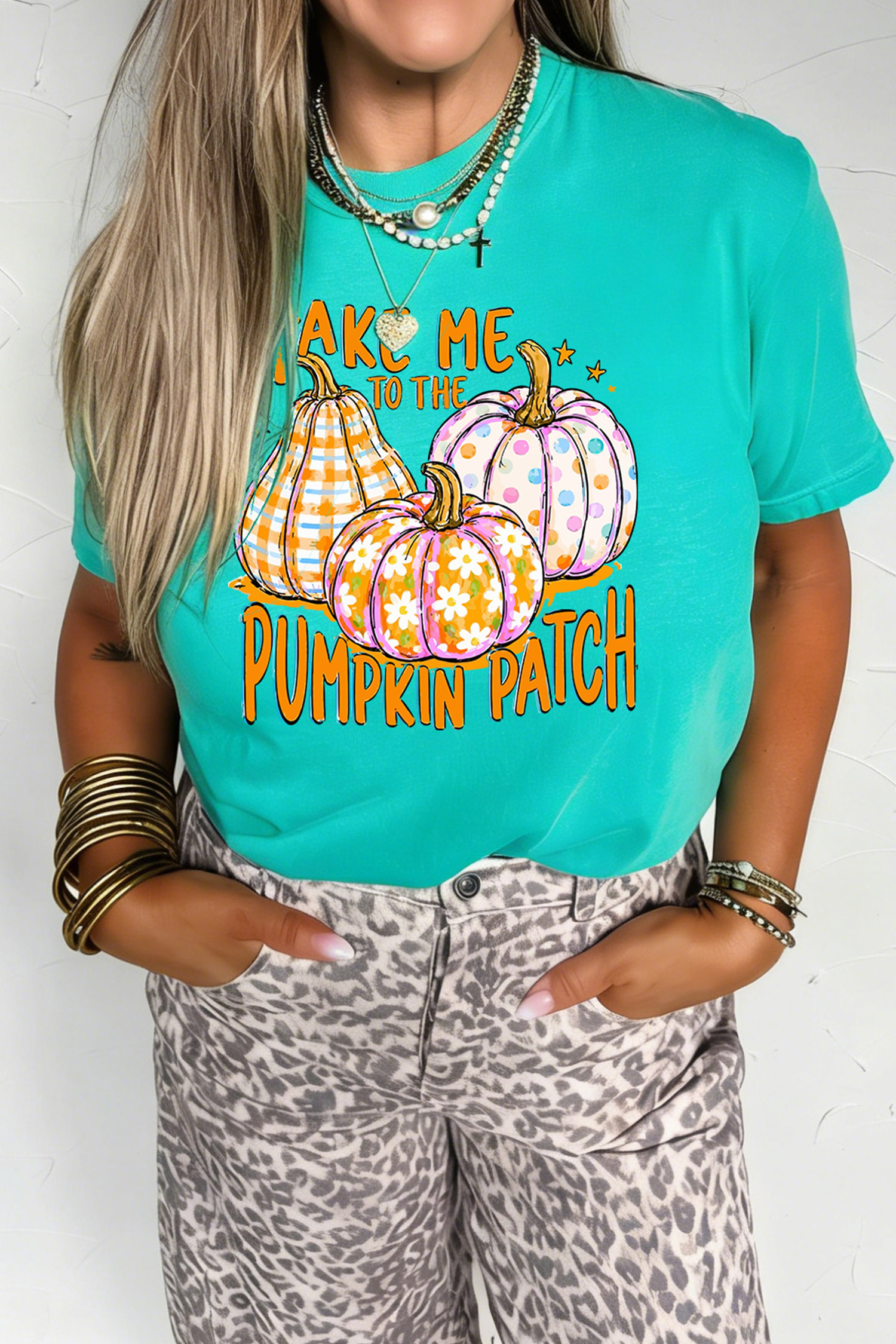 Casual Fall Graphic Tee, Women's Round Neck Short Sleeve Top - Detail View 6 Casual Fall Graphic Tee, Women's Round Neck Short Sleeve Top - Detail View 6