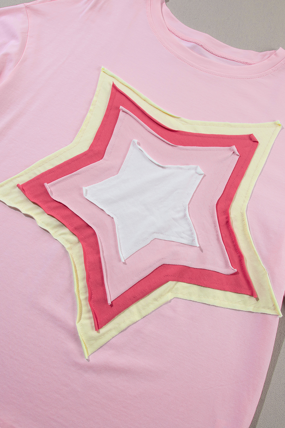 Relaxed Fit Star Print Top, Casual Half Sleeve Cotton Tee - Detail View 9 Relaxed Fit Star Print Top, Casual Half Sleeve Cotton Tee - Detail View 9