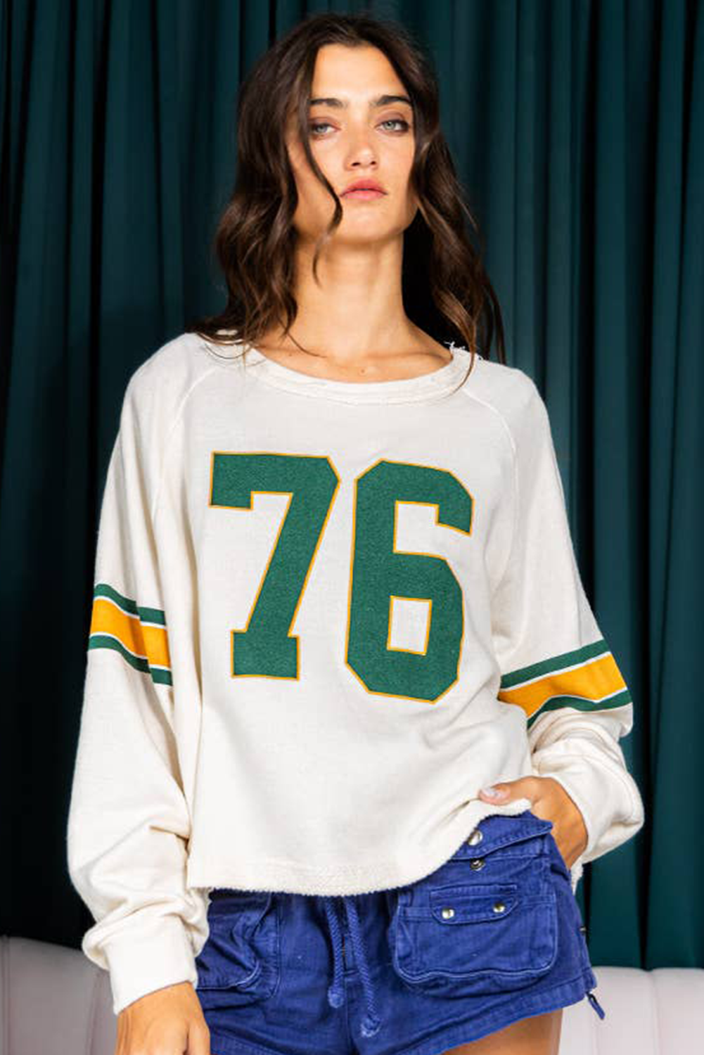 Casual Long Sleeve Top with Number 76 Print - Retro Sporty Style - Detail View 6 Casual Long Sleeve Top with Number 76 Print - Retro Sporty Style - Detail View 6