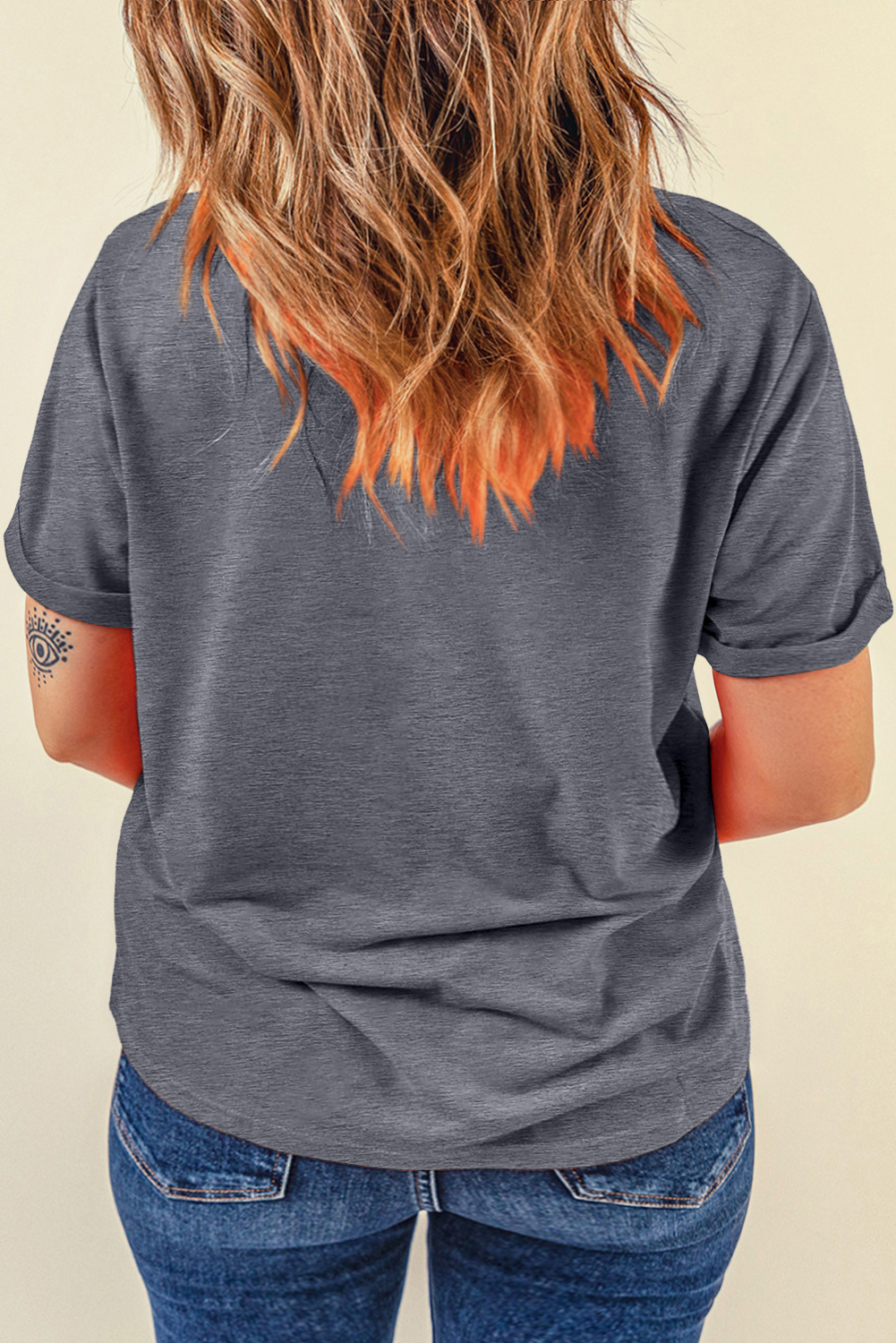 Women's Daily Basic Gray Tee, Versatile Short Sleeve Top - Detail View 6 Women's Daily Basic Gray Tee, Versatile Short Sleeve Top - Detail View 6