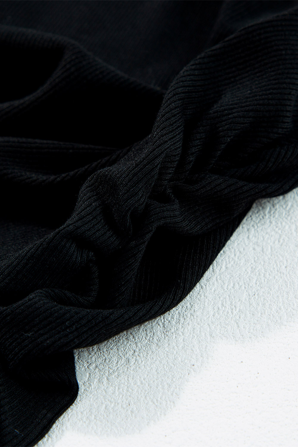 Women's Black Ruched Tank Top, Sleeveless Ribbed Casual Tee - Detail View 10 Women's Black Ruched Tank Top, Sleeveless Ribbed Casual Tee - Detail View 10