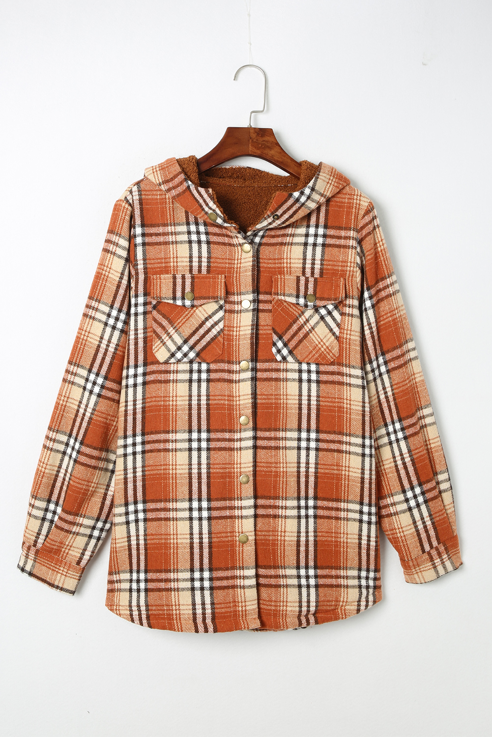 Sherpa Lined Plaid Jacket, Long Sleeve Daily Casual Shacket - Detail View 6 Sherpa Lined Plaid Jacket, Long Sleeve Daily Casual Shacket - Detail View 6