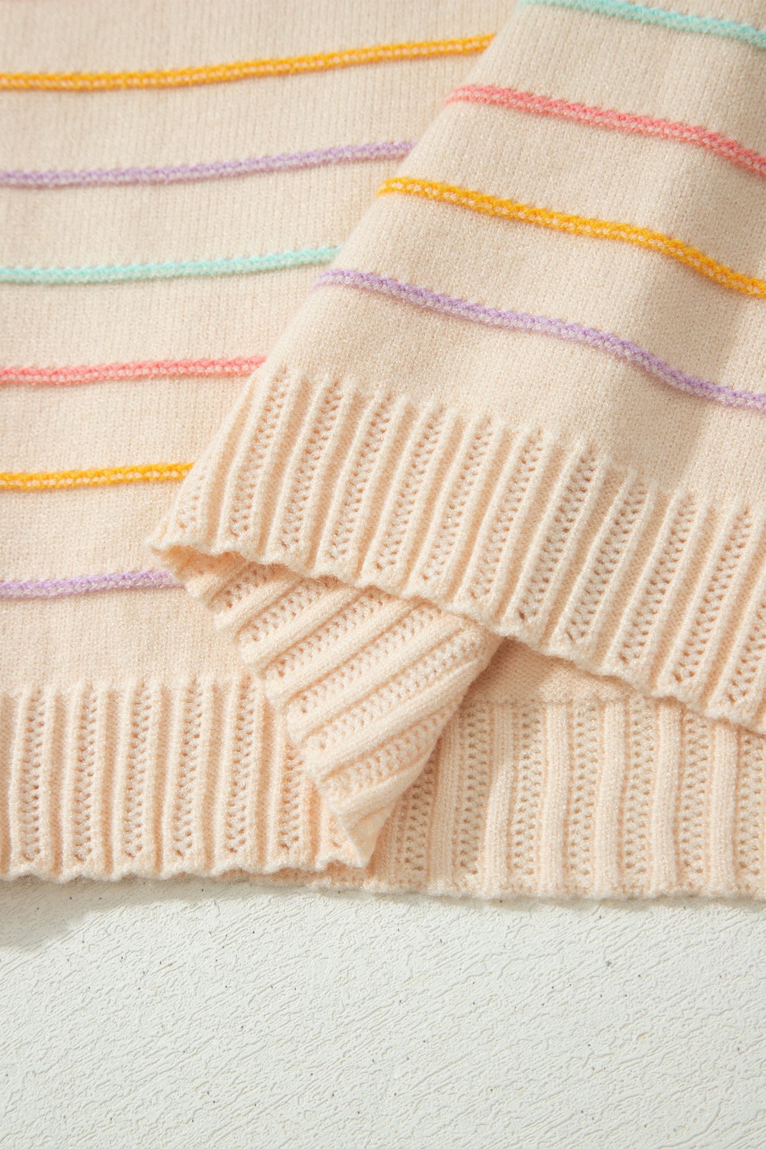 Colorful Stripe Crew Neck Sweater, Chic Autumn Pullover - Detail View 14 Colorful Stripe Crew Neck Sweater, Chic Autumn Pullover - Detail View 14