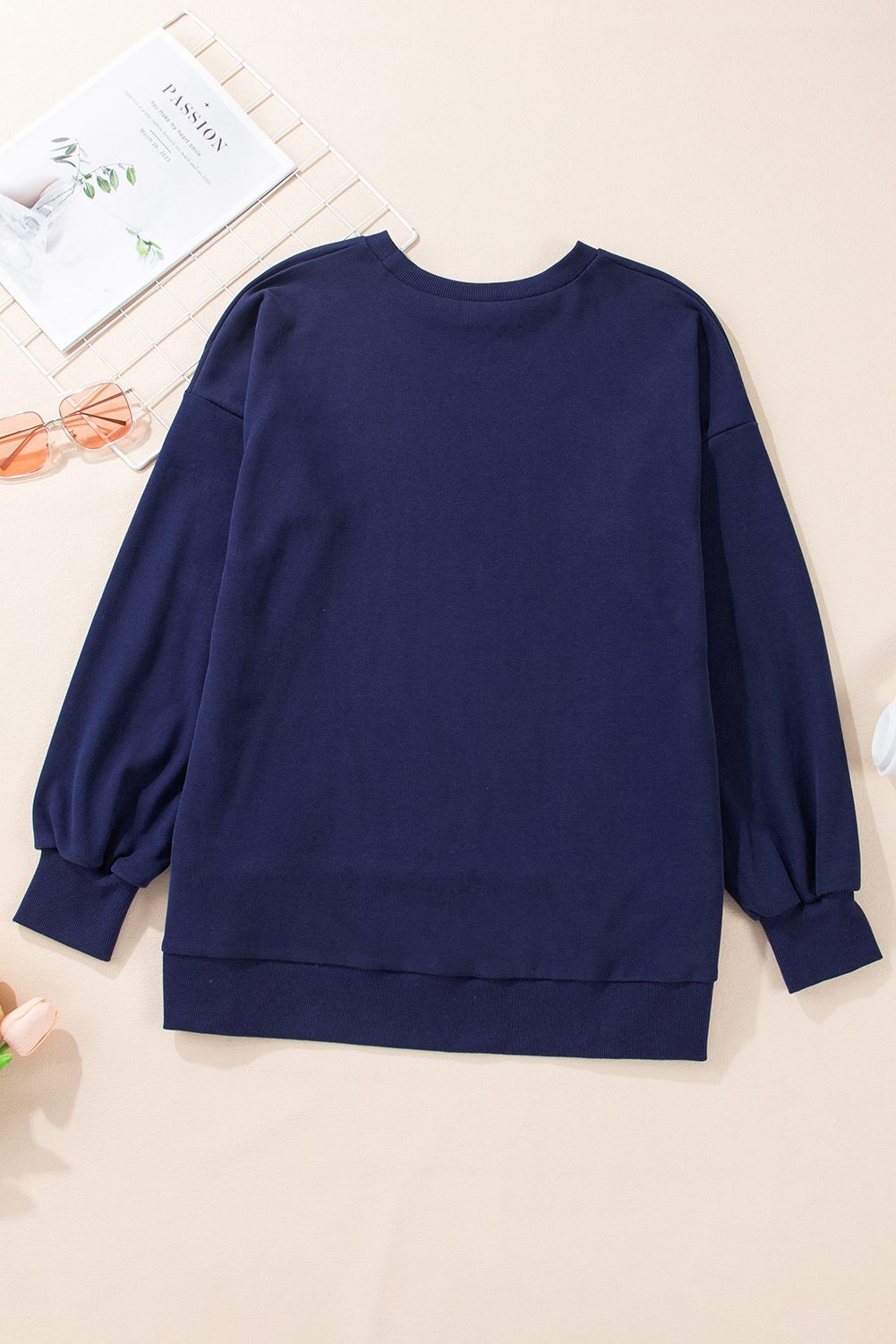 Stylish High Low Hem Sweatshirt for Women - Navy Blue O Neck Long Sleeve - Detail View 10 Stylish High Low Hem Sweatshirt for Women - Navy Blue O Neck Long Sleeve - Detail View 10