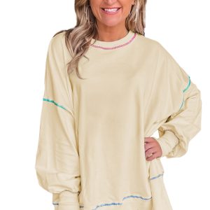 Women's Contrast Stitch Sweatshirt, Casual Long Sleeve Top - Main View