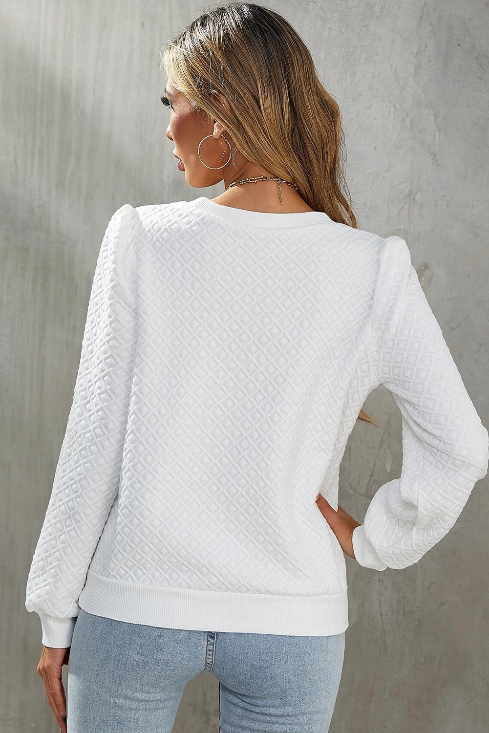 Elegant and Comfortable Daily Wear Top - White Puff Sleeve Round Neck - Detail View 3 Elegant and Comfortable Daily Wear Top - White Puff Sleeve Round Neck - Detail View 3