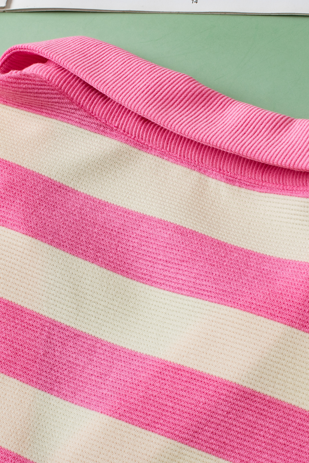 Women's Striped V Neck Top, Casual Cap Sleeve Collared Tee - Detail View 10 Women's Striped V Neck Top, Casual Cap Sleeve Collared Tee - Detail View 10