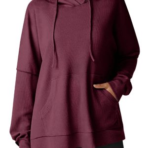 Women's Red Dahlia Waffle Knit Fleece Lined Oversized Hoodie - Main View