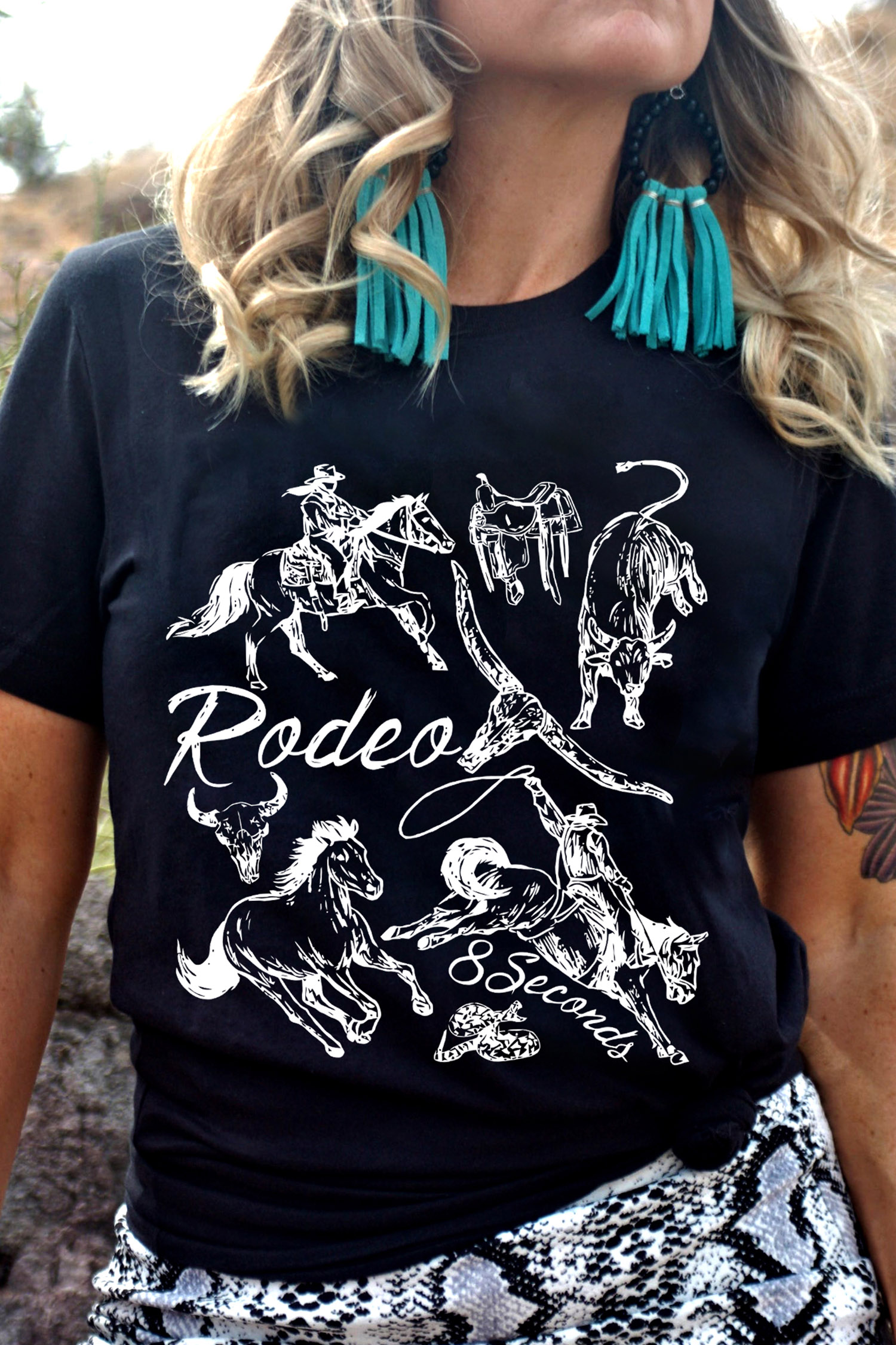 Women's Western T Shirt, 8 Seconds Rodeo Graphic Tee - Detail View 2 Women's Western T Shirt, 8 Seconds Rodeo Graphic Tee - Detail View 2