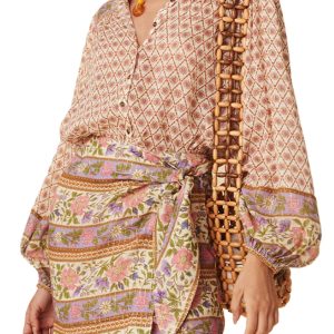 Women's Boho Floral Blouse, Casual V Neck Puff Sleeve Shirt - Main View