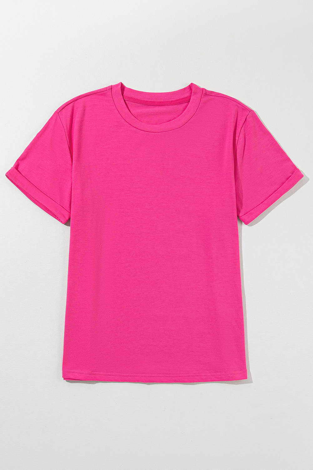 Women's Soft Crew Neck Tee, Casual Rose Red Summer Top - Detail View 6 Women's Soft Crew Neck Tee, Casual Rose Red Summer Top - Detail View 6