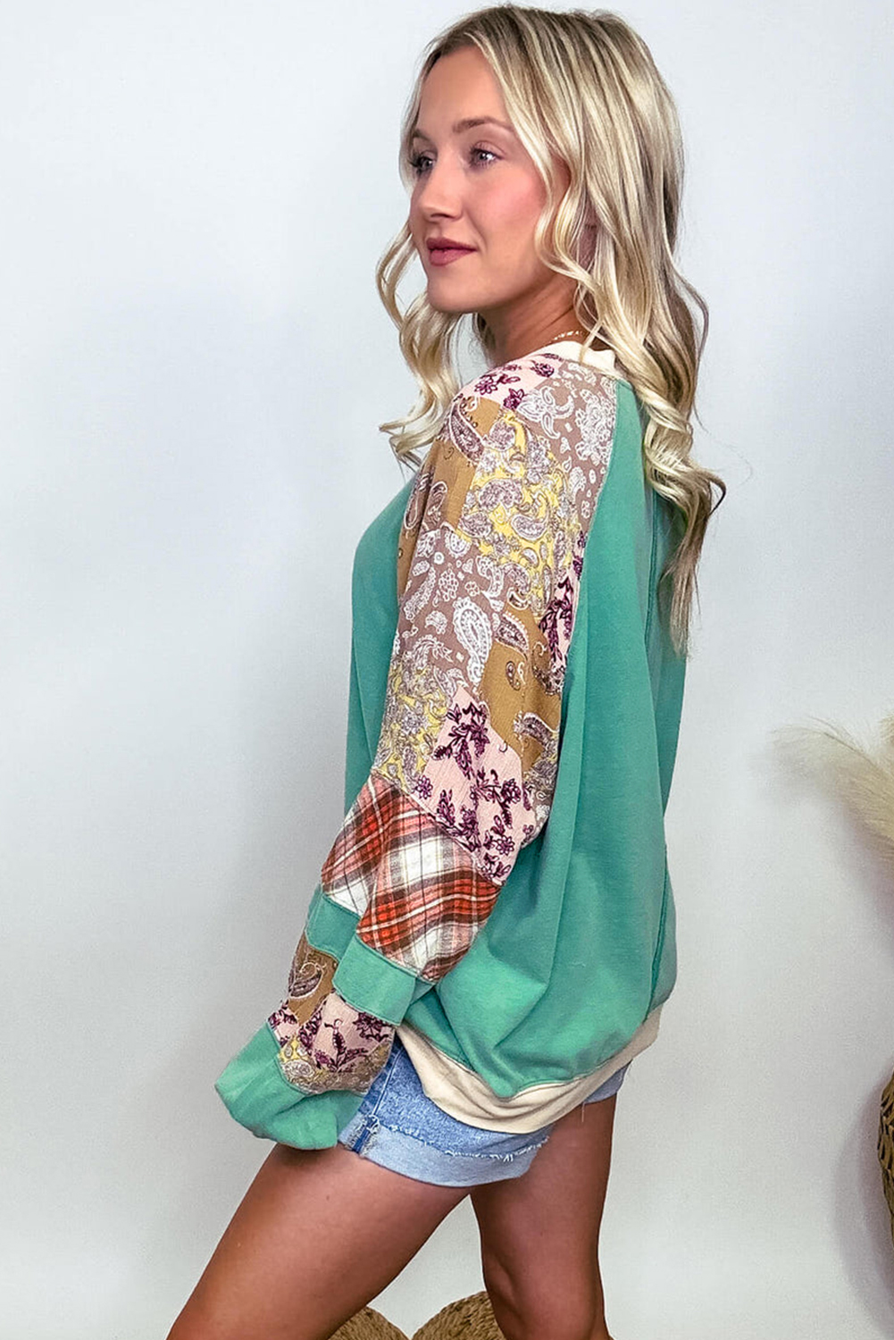 Unique and Stylish Plus Size Casual Top with Raglan Sleeves - Sky Blue - Detail View 3 Unique and Stylish Plus Size Casual Top with Raglan Sleeves - Sky Blue - Detail View 3