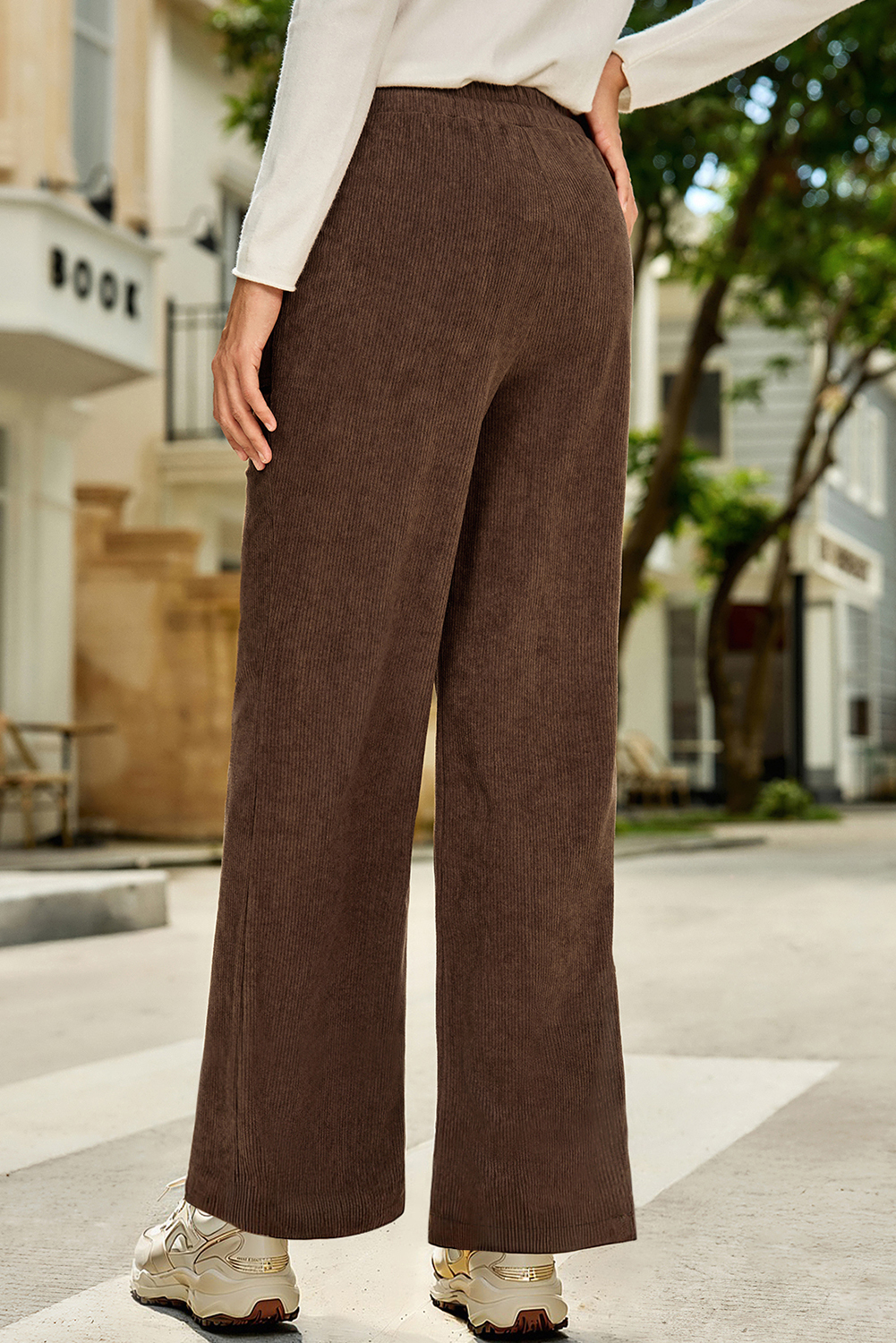 Wide Leg Corduroy Pants, Soft Autumn Coffee Office Trousers - Detail View 3 Wide Leg Corduroy Pants, Soft Autumn Coffee Office Trousers - Detail View 3