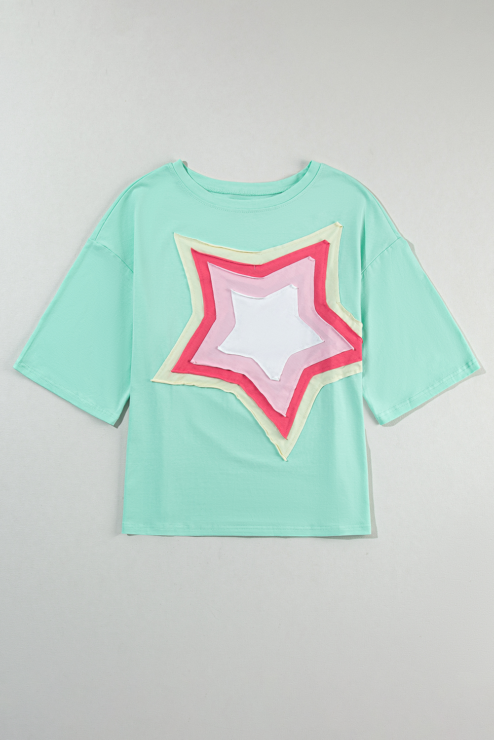 Graphic Star Colorblock T-Shirt, Women's Relaxed Summer Tee - Detail View 5 Graphic Star Colorblock T-Shirt, Women's Relaxed Summer Tee - Detail View 5