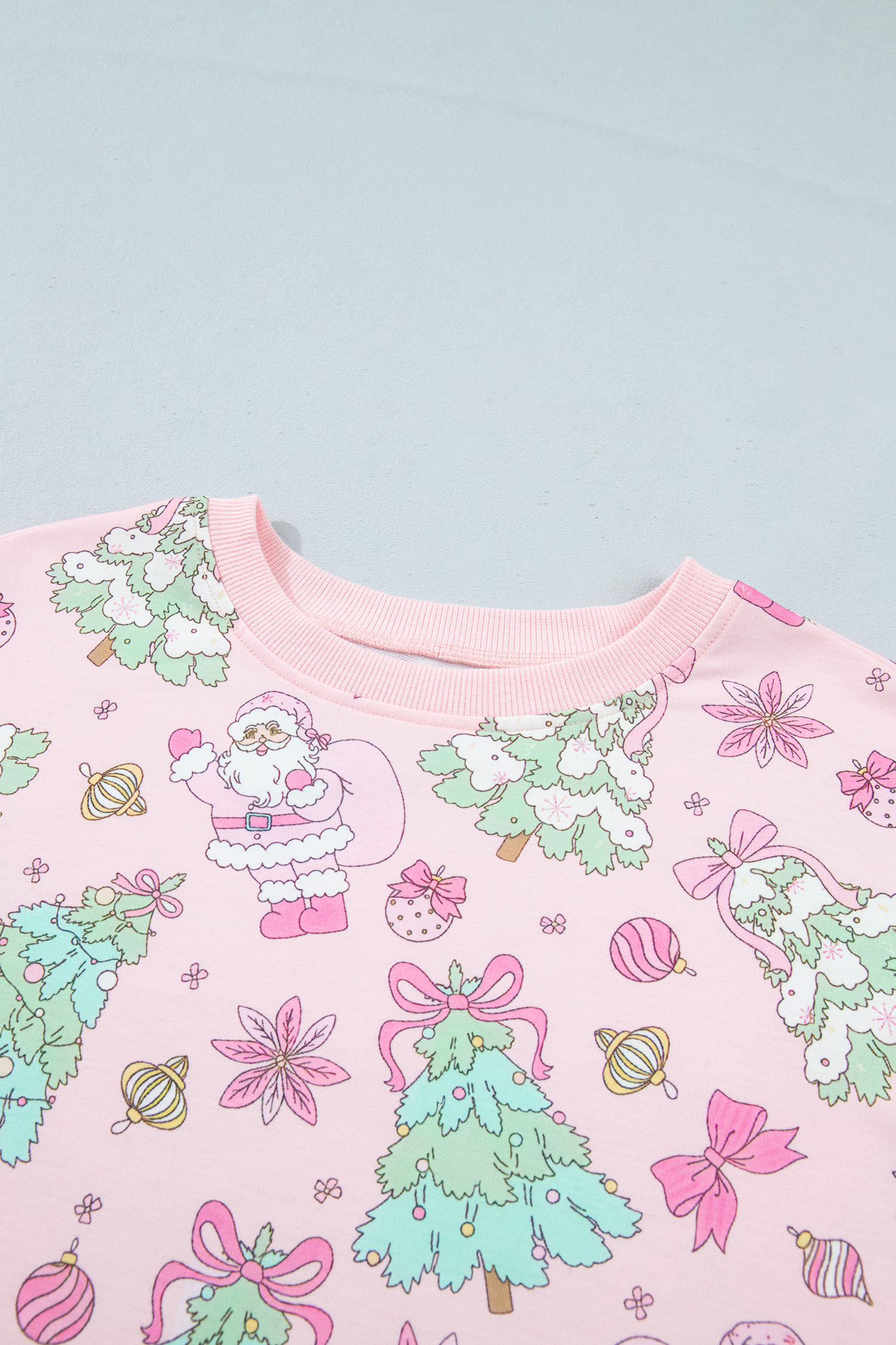 Women's Pink Christmas Skirt Set, Casual Long Sleeve Lounge - Detail View 7 Women's Pink Christmas Skirt Set, Casual Long Sleeve Lounge - Detail View 7