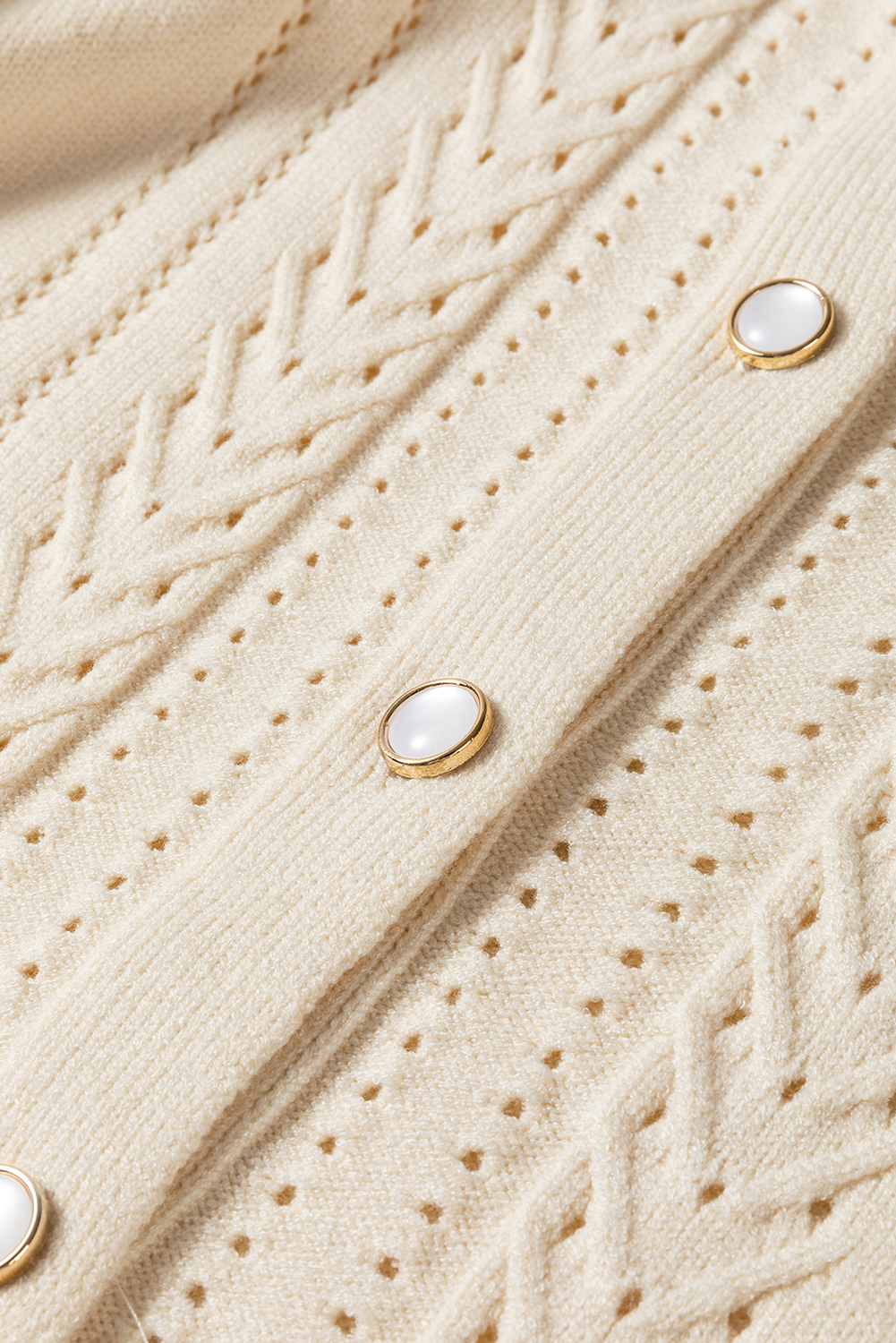 Women's Apricot Pleated Sleeve Hollow Detail Button Sweater Cardigan - Detail View 13 Women's Apricot Pleated Sleeve Hollow Detail Button Sweater Cardigan - Detail View 13