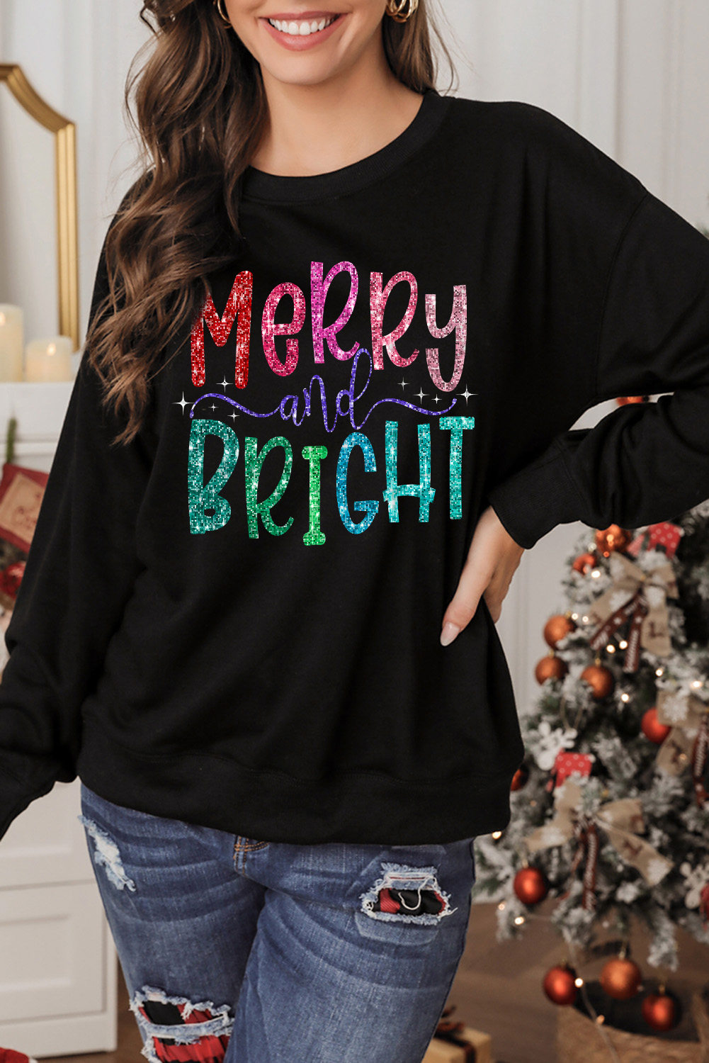 Casual Holiday Graphic Pullover - Perfect for Christmas Gatherings and Winter Wear - Detail View 3 Casual Holiday Graphic Pullover - Perfect for Christmas Gatherings and Winter Wear - Detail View 3