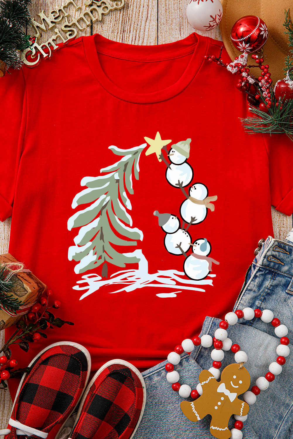 Comfortable Shift Fit Round Neck T-Shirt with Fun Christmas Prints for Women - Detail View 7 Comfortable Shift Fit Round Neck T-Shirt with Fun Christmas Prints for Women - Detail View 7