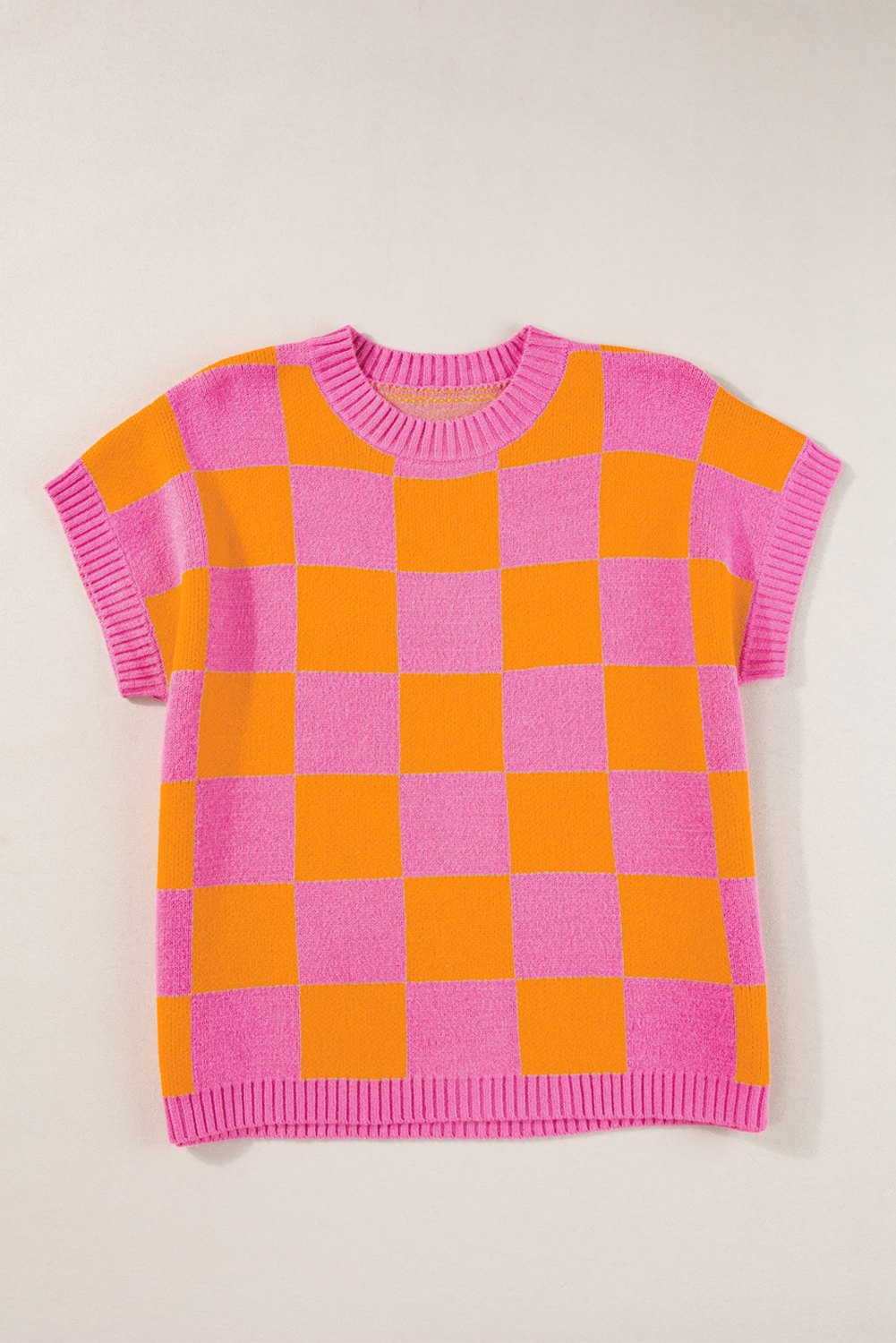 Casual and Chic Tank Top for Women - Strawberry Pink Colorblock Plaid Pattern - Detail View 8 Casual and Chic Tank Top for Women - Strawberry Pink Colorblock Plaid Pattern - Detail View 8