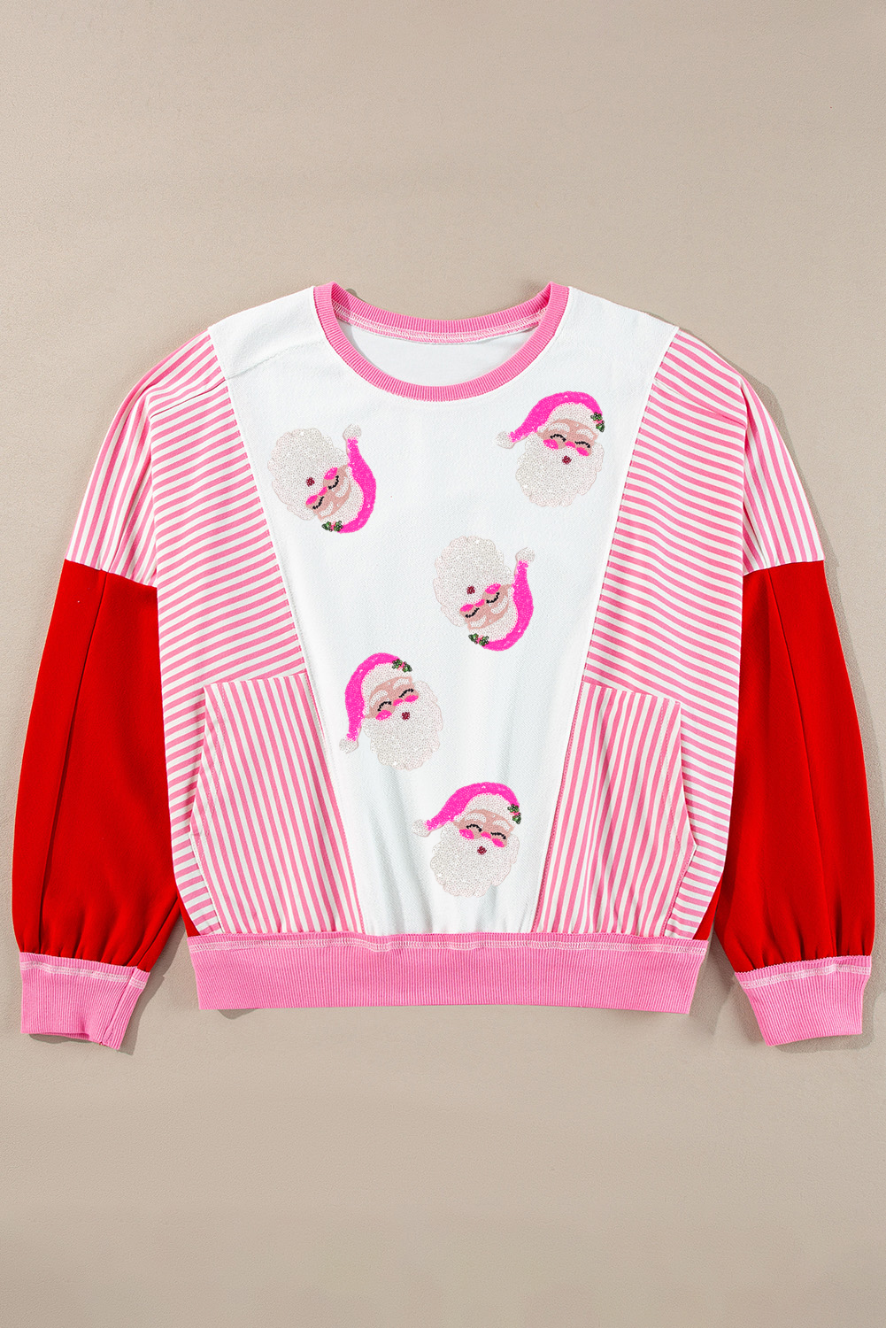 Cozy Long Sleeve Graphic Sweatshirt in Rose Red - Perfect for Christmas and Casual Outings - Detail View 3 Cozy Long Sleeve Graphic Sweatshirt in Rose Red - Perfect for Christmas and Casual Outings - Detail View 3