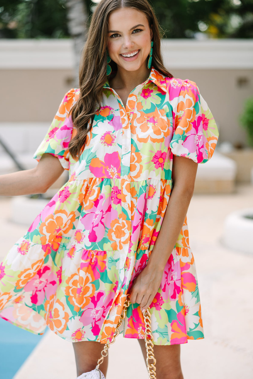 Elegant Summer Style: Pink Floral A-Line Babydoll Dress - Detail View 8 Elegant Summer Style: Pink Floral A-Line Babydoll Dress - Detail View 8