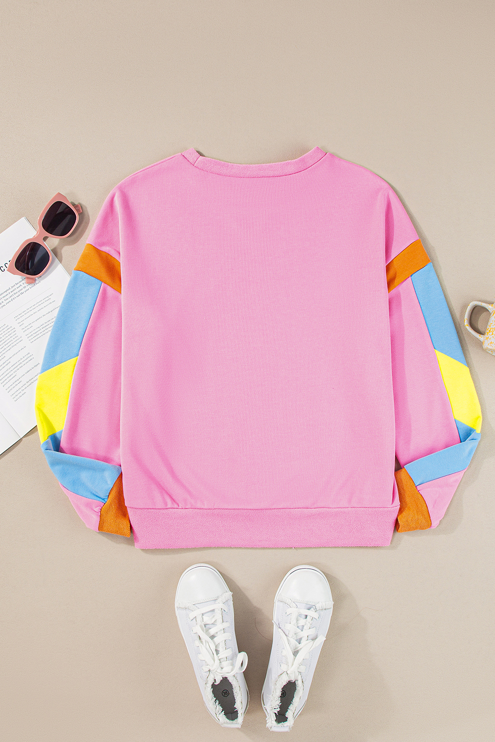 Women's Long Sleeve Top, Pink Candy Colorblock, French Terry, Casual Style, Colorful, Comfortable, Spring Wear, Daily Wear, Unique Design, Versatile, Easy to Style, Tops, Long Sleeve Tops - Detail View 10 Women's Long Sleeve Top, Pink Candy Colorblock, French Terry, Casual Style, Colorful, Comfortable, Spring Wear, Daily Wear, Unique Design, Versatile, Easy to Style, Tops, Long Sleeve Tops - Detail View 10