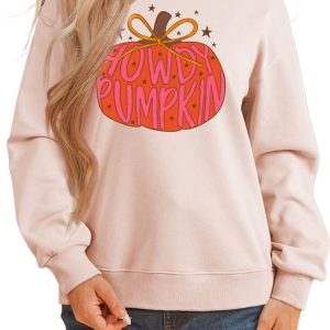 Women's Howdy Pumpkin Sweatshirt, Light Pink Mock Neck Top - Main View