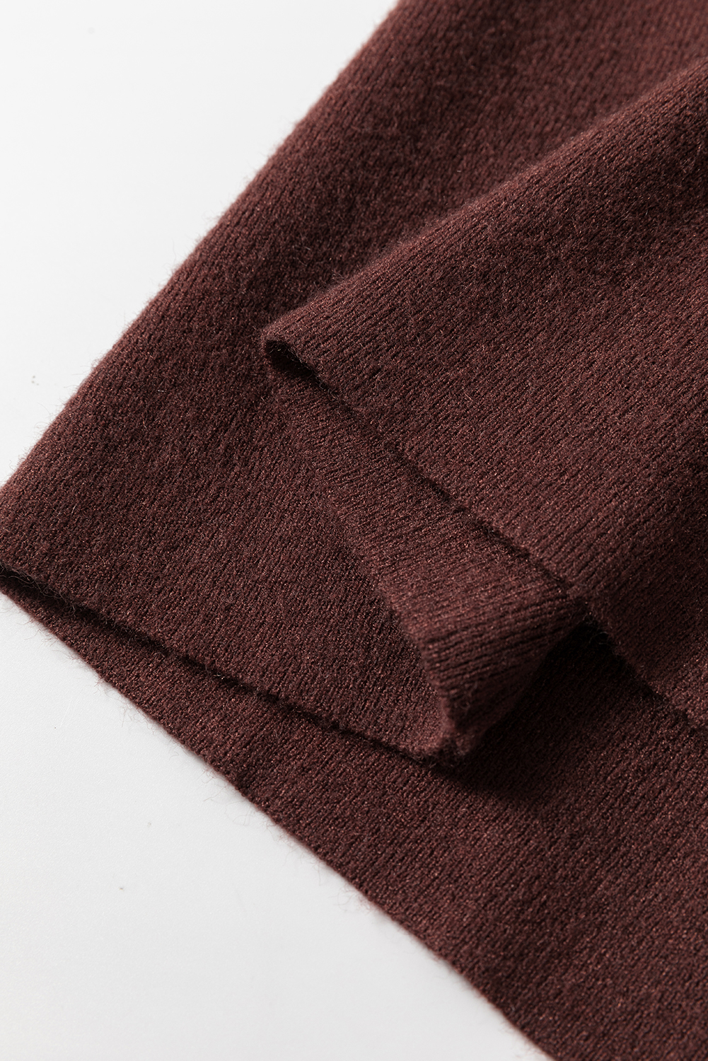 Women's Coffee Slim Fit Mock Neck Side Slit Sweater Dress - Detail View 11 Women's Coffee Slim Fit Mock Neck Side Slit Sweater Dress - Detail View 11
