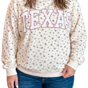 Women's Texas Floral Sweatshirt, Casual Apricot Pullover - Main View