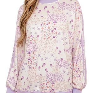 Women's Floral Mock Neck Sweatshirt, Casual Daily Pullover - Main View