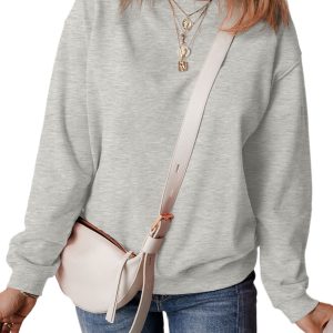 Women's Gray Solid Fleece Lined Drop Shoulder Terry Sweatshirt - Main View