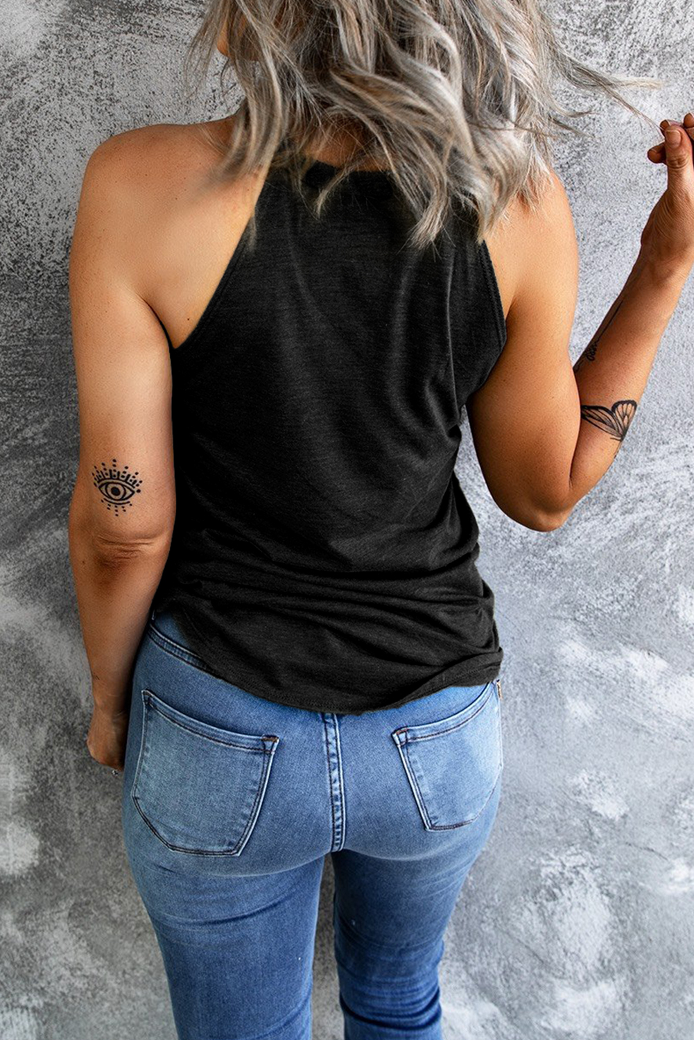 Graphic USA Print Tank Top, Black Sleeveless Holiday Shirt - Detail View 2 Graphic USA Print Tank Top, Black Sleeveless Holiday Shirt - Detail View 2