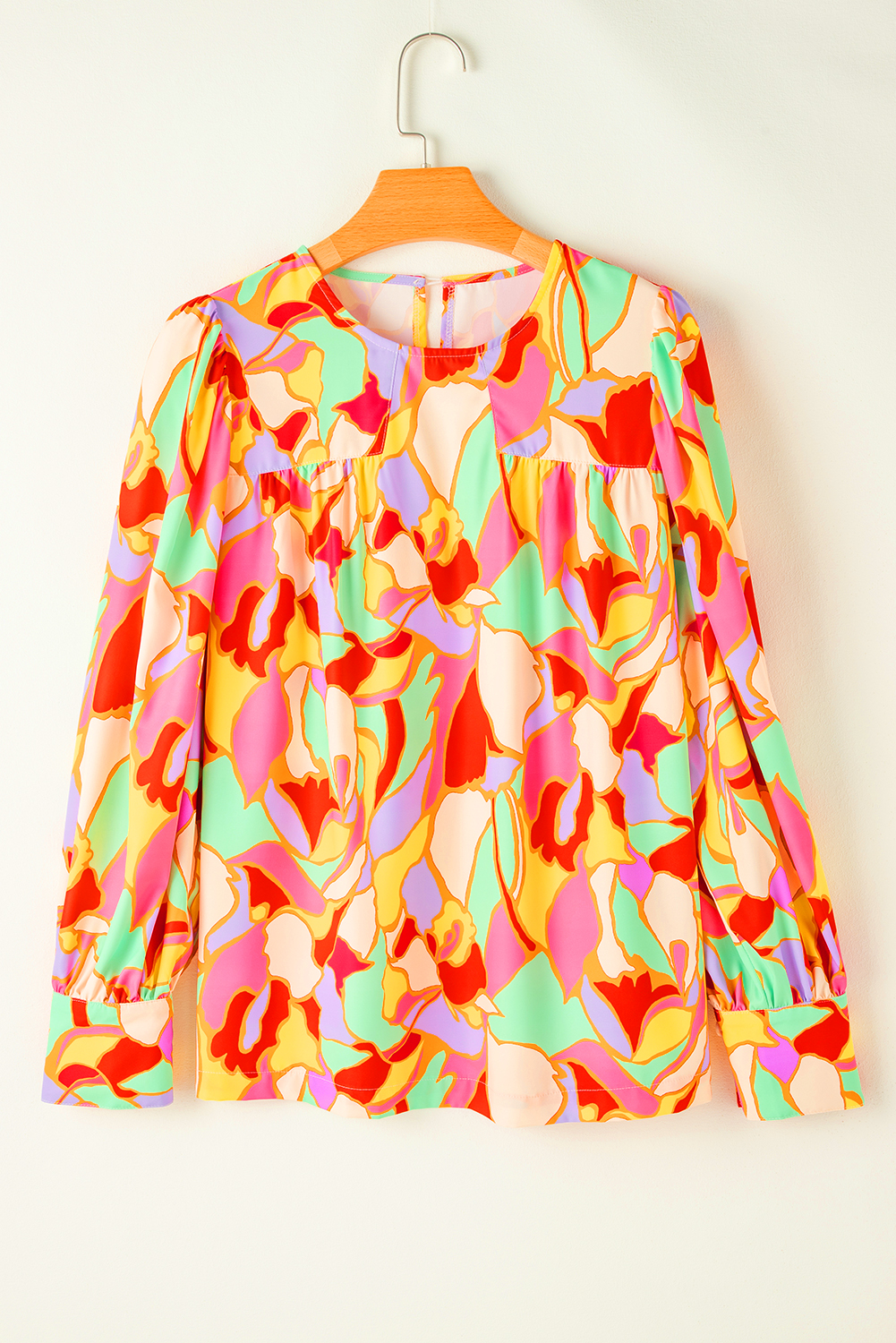 Women's Yellow Abstract Print Puff Sleeve Blouse - Detail View 6 Women's Yellow Abstract Print Puff Sleeve Blouse - Detail View 6