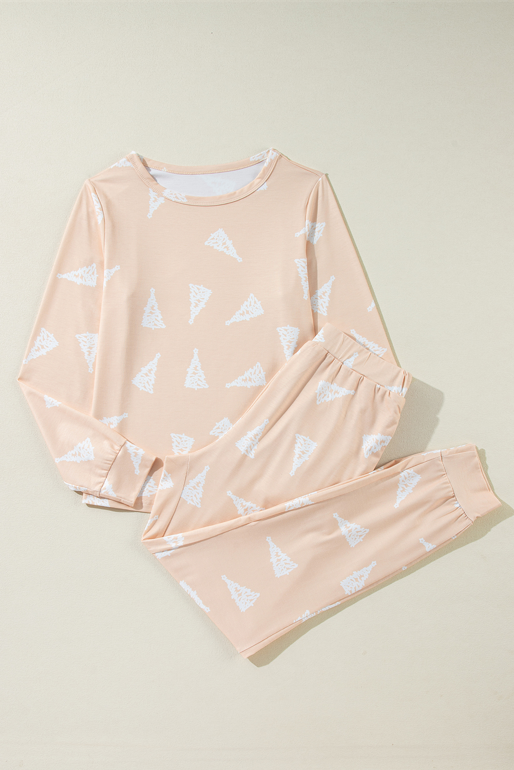 Women's Apricot Christmas Tree Print Loose Fit Two Piece Pajama Set - Detail View 6 Women's Apricot Christmas Tree Print Loose Fit Two Piece Pajama Set - Detail View 6
