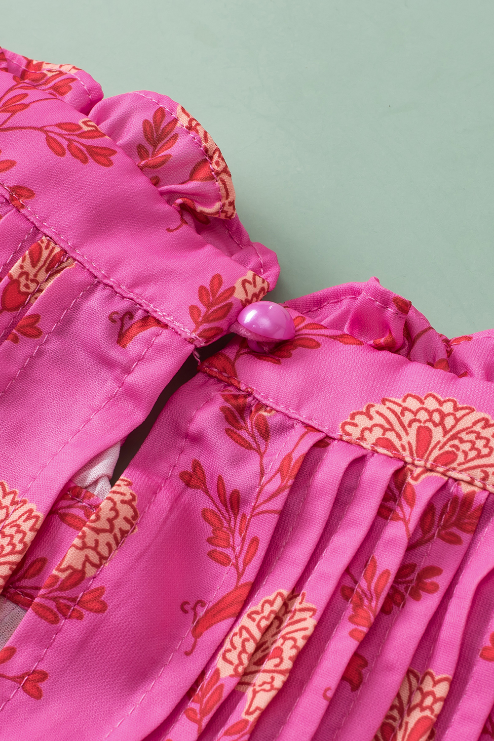 Rose Red Floral Blouse with Ruffled Sleeves - Whimsical and Feminine Design - Detail View 12 Rose Red Floral Blouse with Ruffled Sleeves - Whimsical and Feminine Design - Detail View 12
