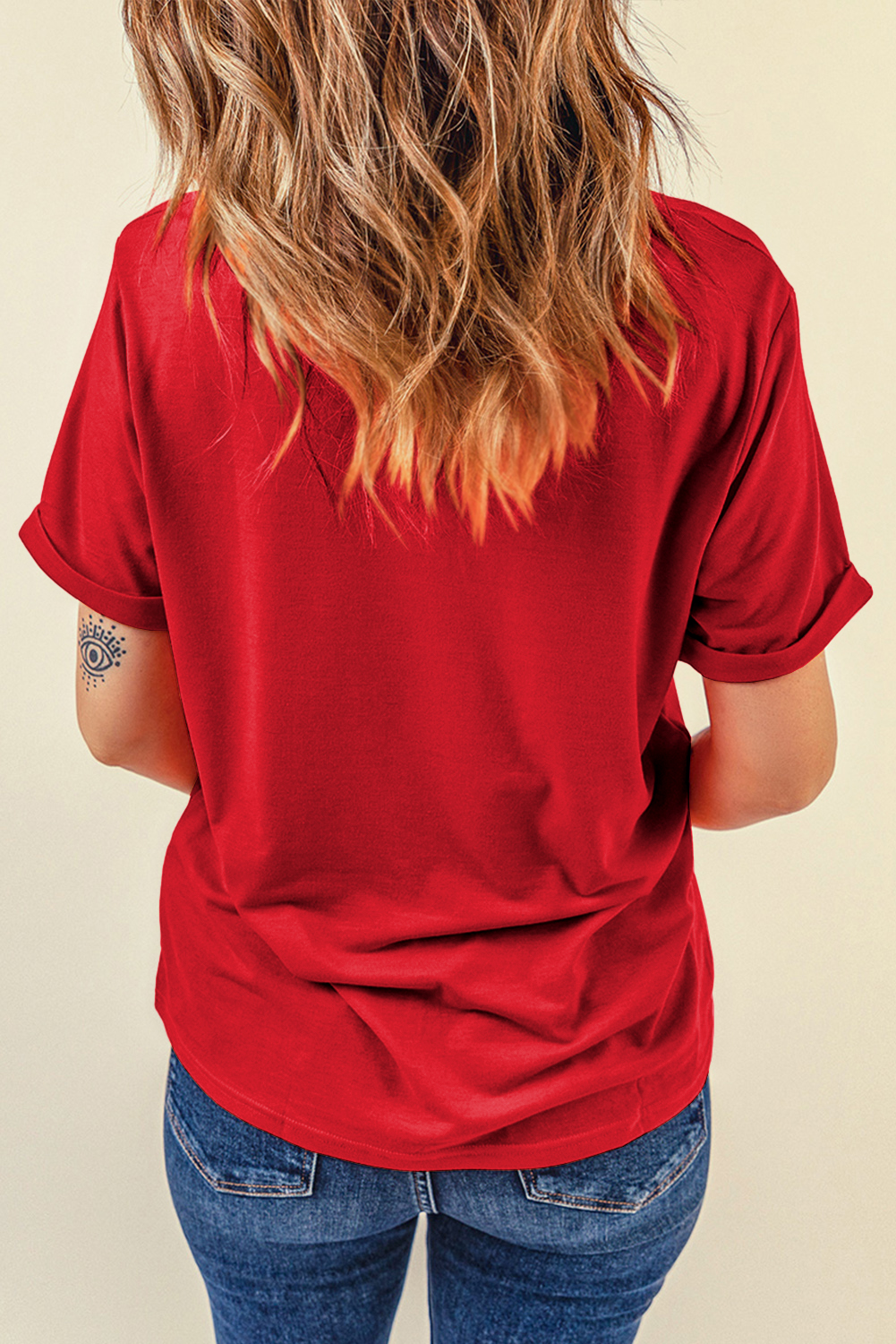 Adorable Red Christmas Graphic Tee for Women: Santa Claus Print - Detail View 7 Adorable Red Christmas Graphic Tee for Women: Santa Claus Print - Detail View 7