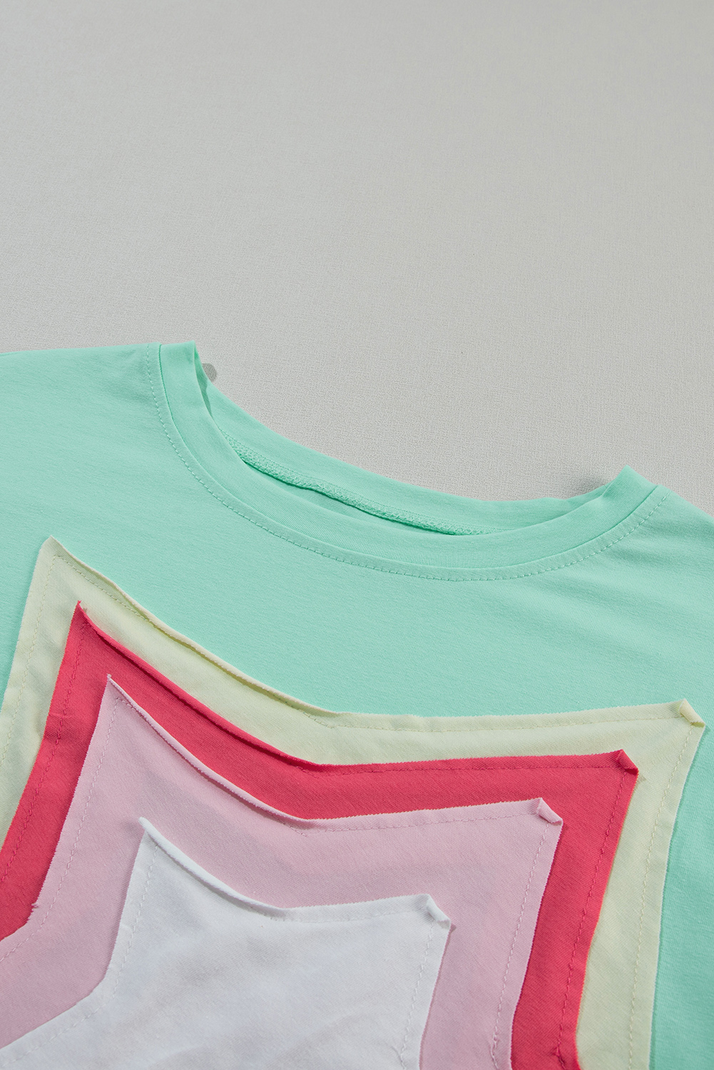 Women's Star Patch Oversized Tee, Moonlight Jade Casual Top - Detail View 7 Women's Star Patch Oversized Tee, Moonlight Jade Casual Top - Detail View 7