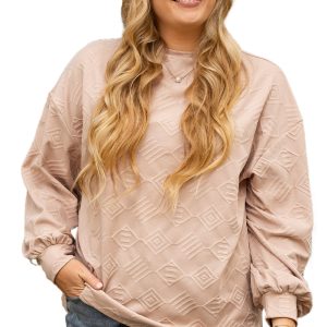 Women's Plus Size Parchment Textured Drop Shoulder Crew Neck Sweatshirt - Main View