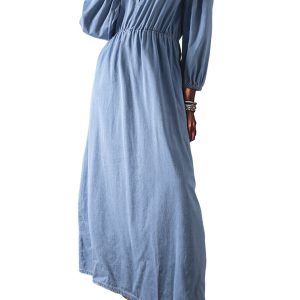 Women's Myosotis Chambray Deep V Neck Bracelet Sleeve Maxi Dress - Main View