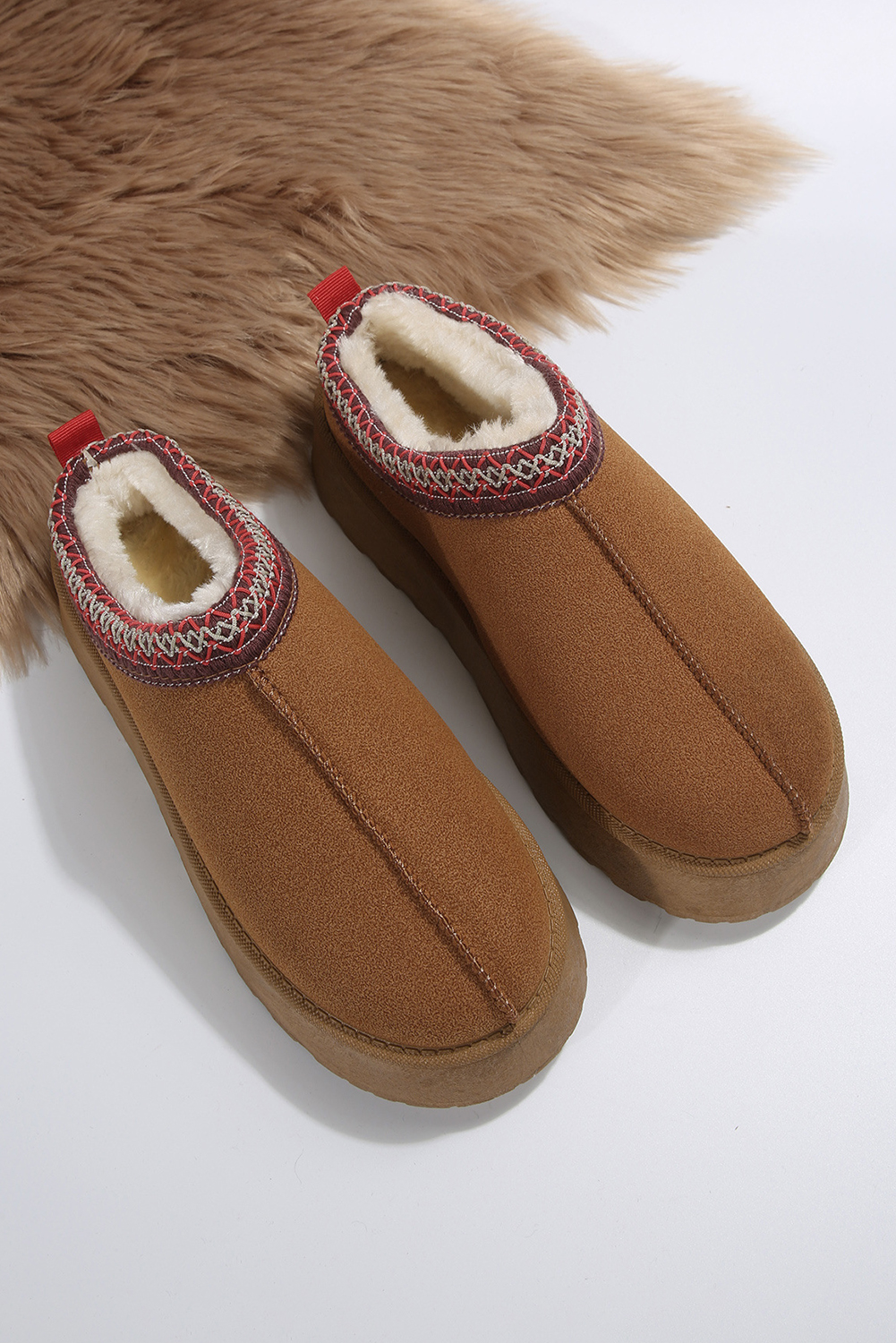 Stylish and Warm Chestnut Suede Snow Boots with Thermal Plush Lining - Detail View 10 Stylish and Warm Chestnut Suede Snow Boots with Thermal Plush Lining - Detail View 10
