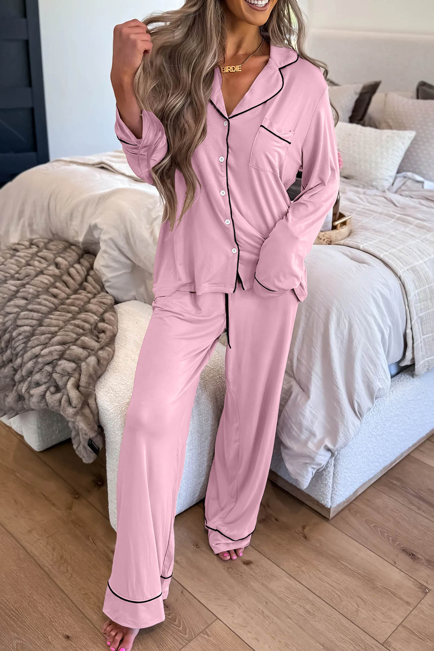 Women's Two Piece Lounge Set, Comfortable Colorblock PJs - Detail View 5 Women's Two Piece Lounge Set, Comfortable Colorblock PJs - Detail View 5