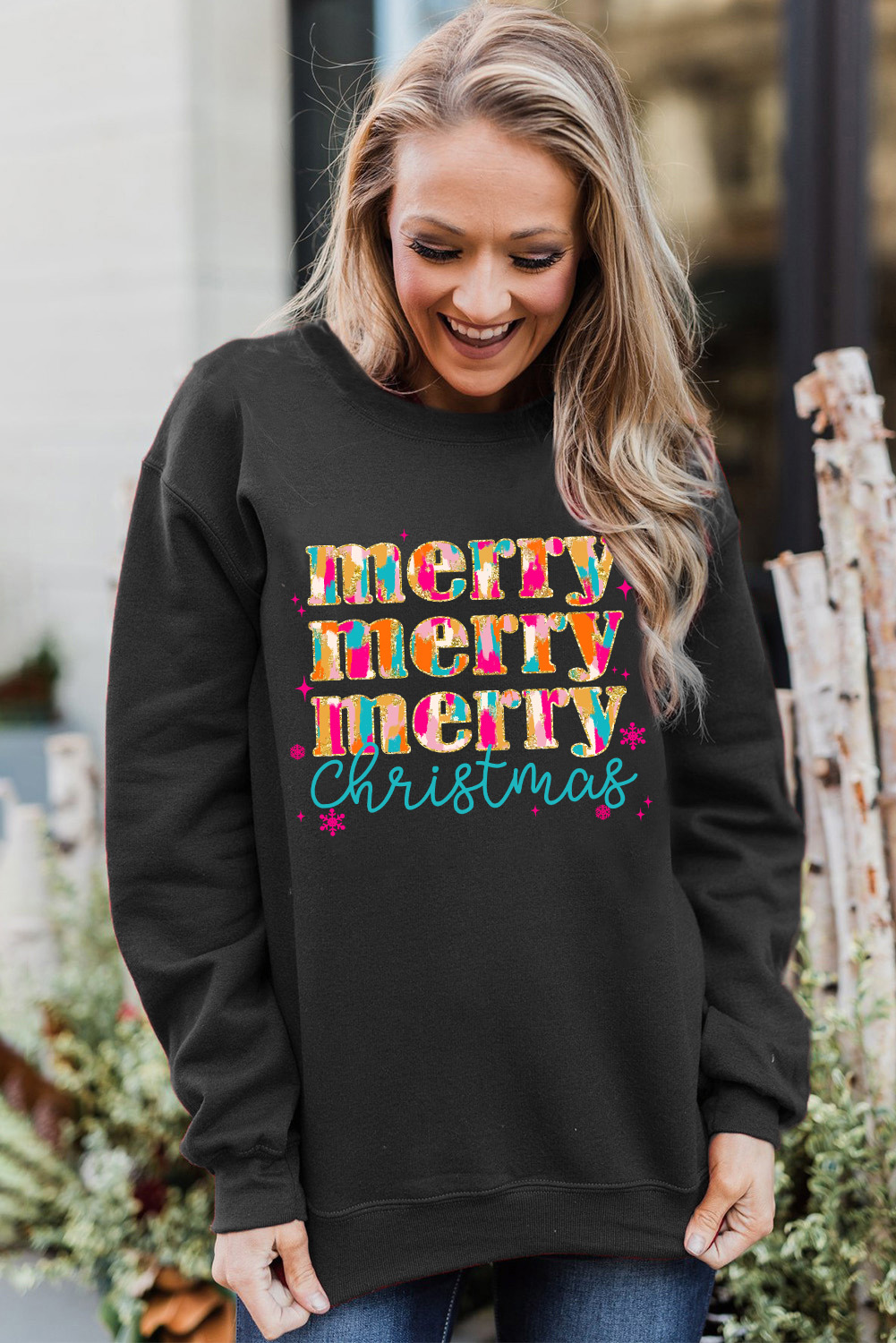 Festive Long Sleeve Graphic Sweatshirt - Merry Christmas Design for Casual Wear - Detail View 6 Festive Long Sleeve Graphic Sweatshirt - Merry Christmas Design for Casual Wear - Detail View 6