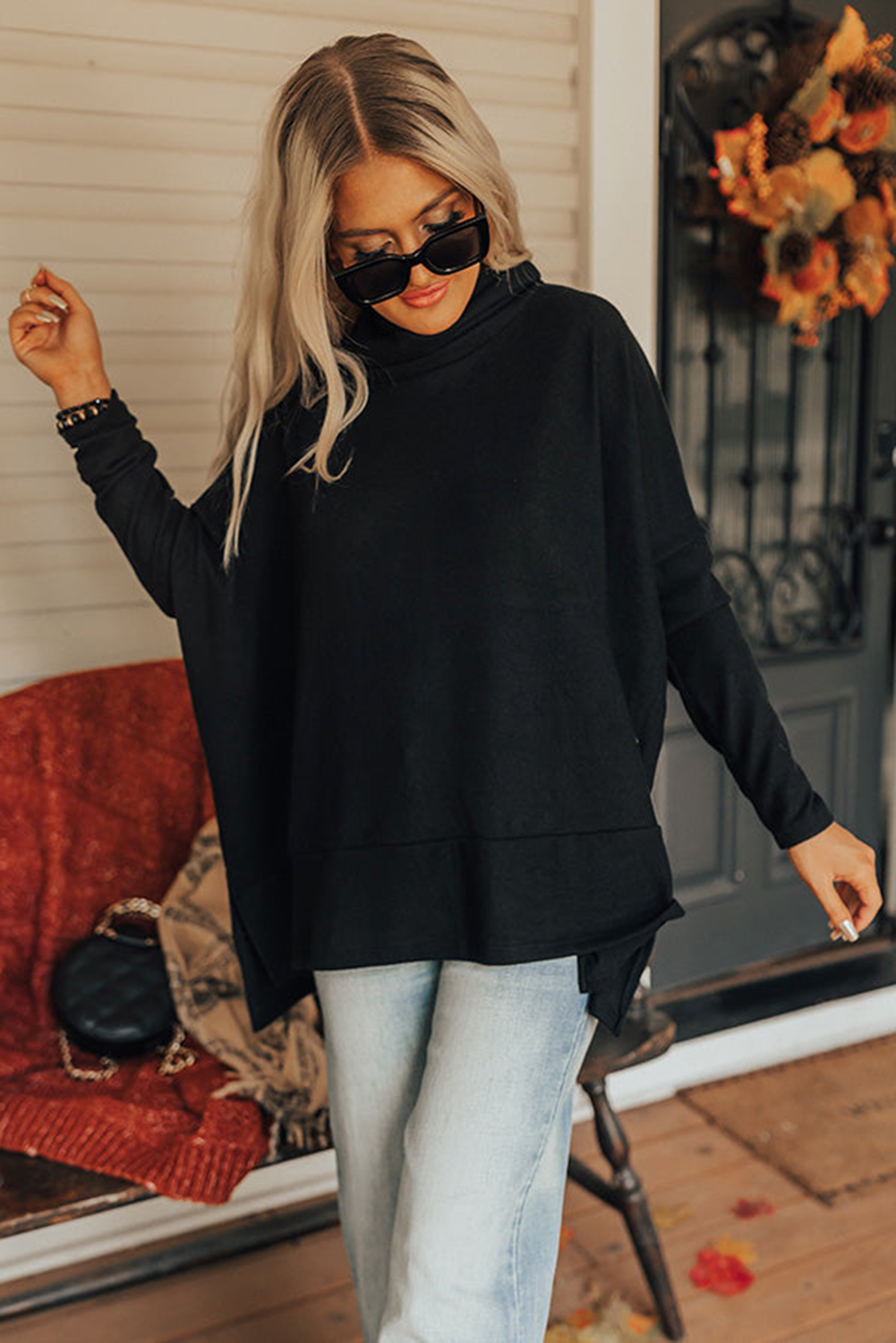 Women's Cowl Neck Tunic, Long Sleeve Casual Winter Top - Detail View 4 Women's Cowl Neck Tunic, Long Sleeve Casual Winter Top - Detail View 4