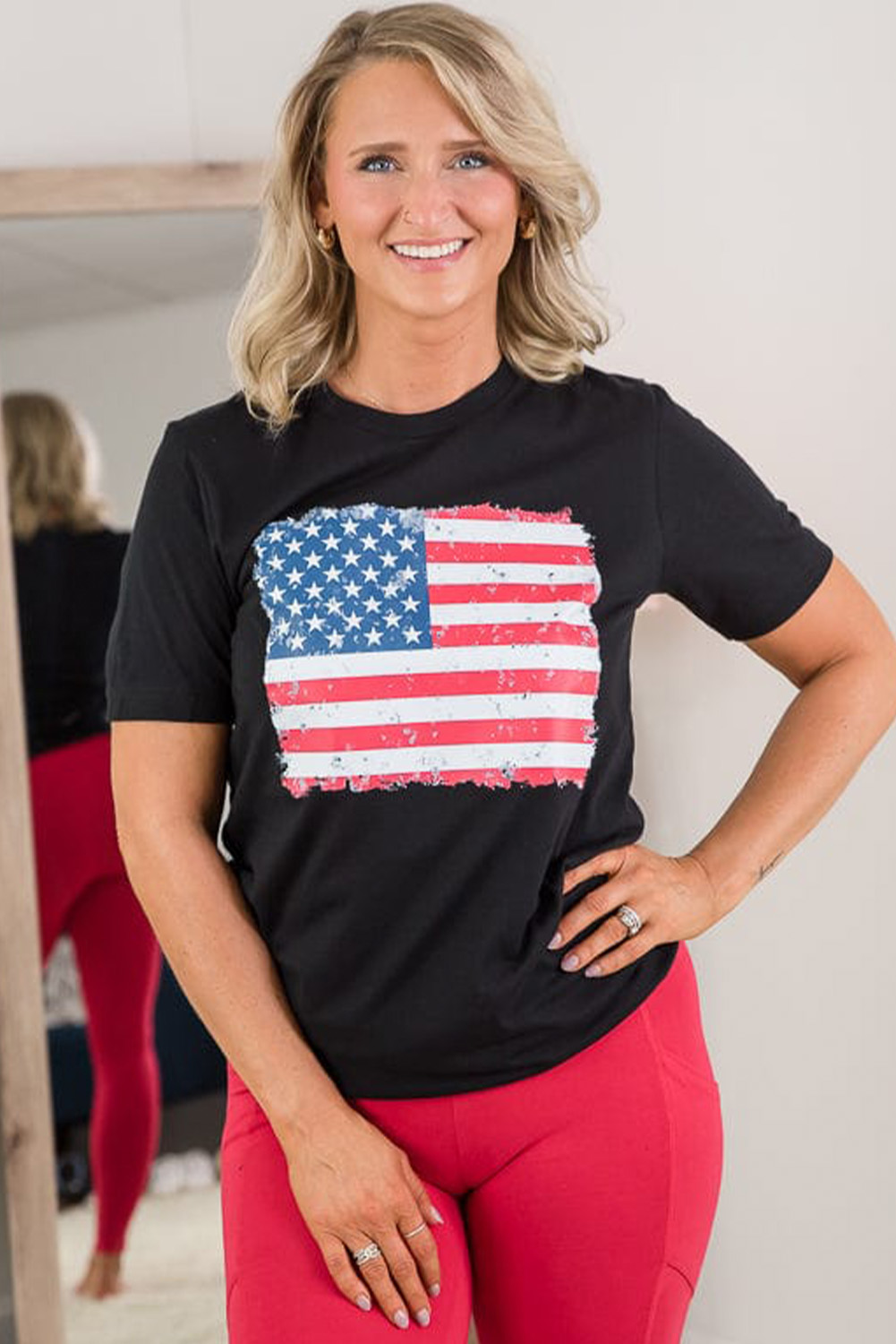 Comfortable and Bold American Flag Design Crew Neck T-Shirt for Women - Detail View 3 Comfortable and Bold American Flag Design Crew Neck T-Shirt for Women - Detail View 3