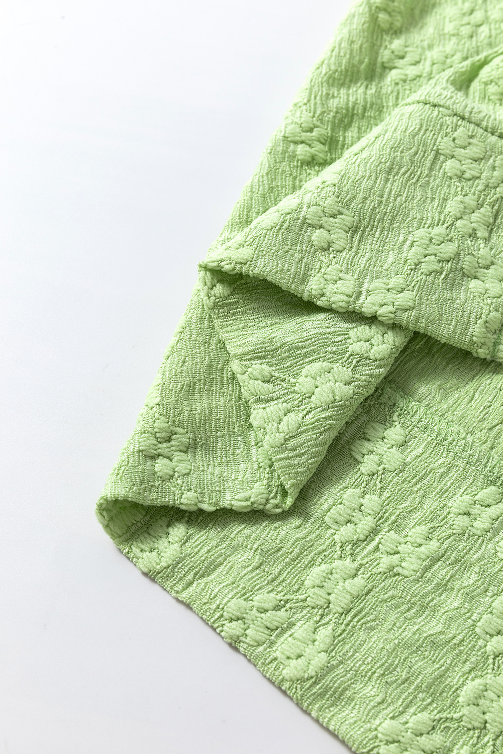 Women's Light Green Textured Crew Neck Blouse with Side Split Detail - Detail View 9 Women's Light Green Textured Crew Neck Blouse with Side Split Detail - Detail View 9