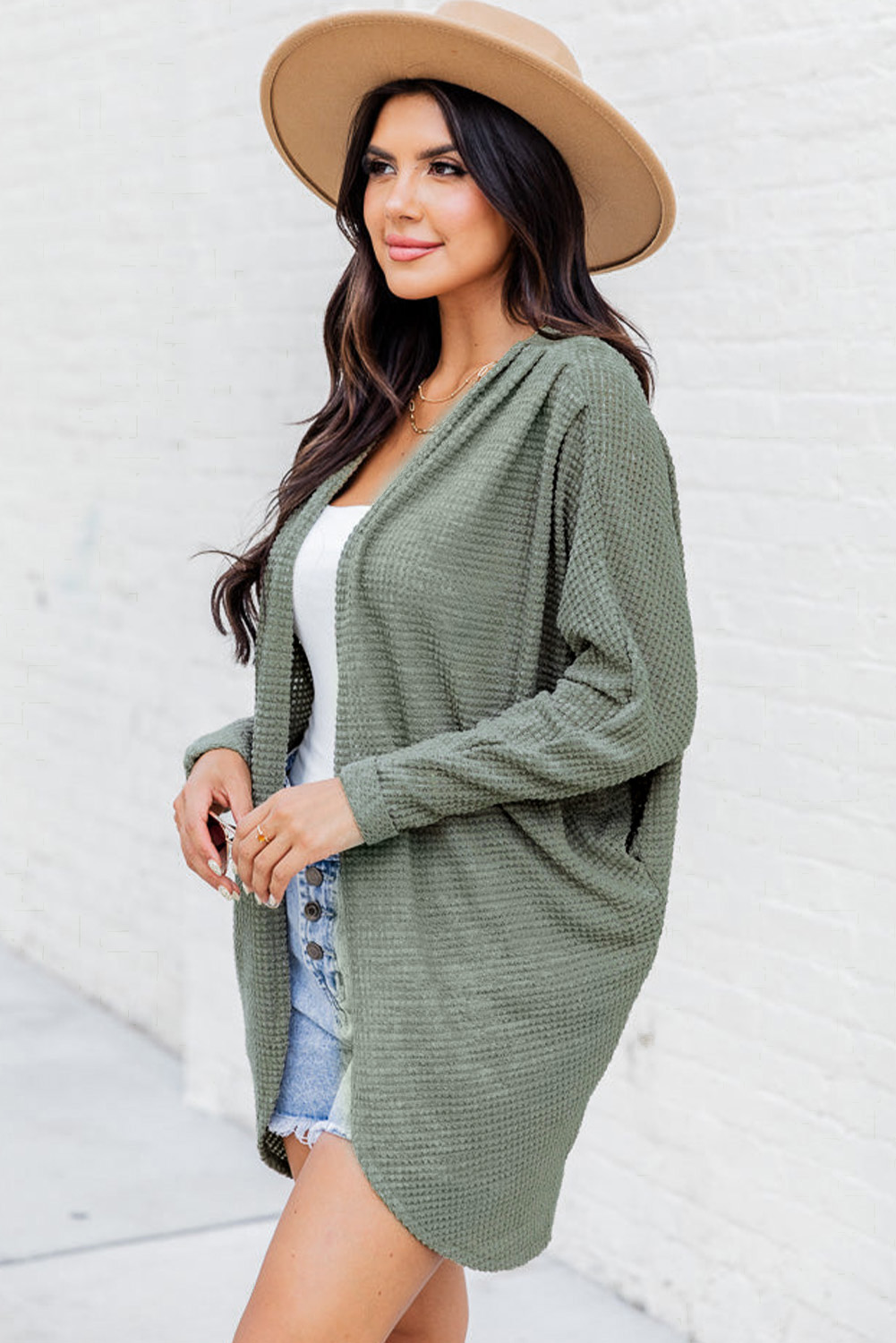 Classic Long Sleeve Open Front Cardigan - Casual Style - Detail View 3 Classic Long Sleeve Open Front Cardigan - Casual Style - Detail View 3