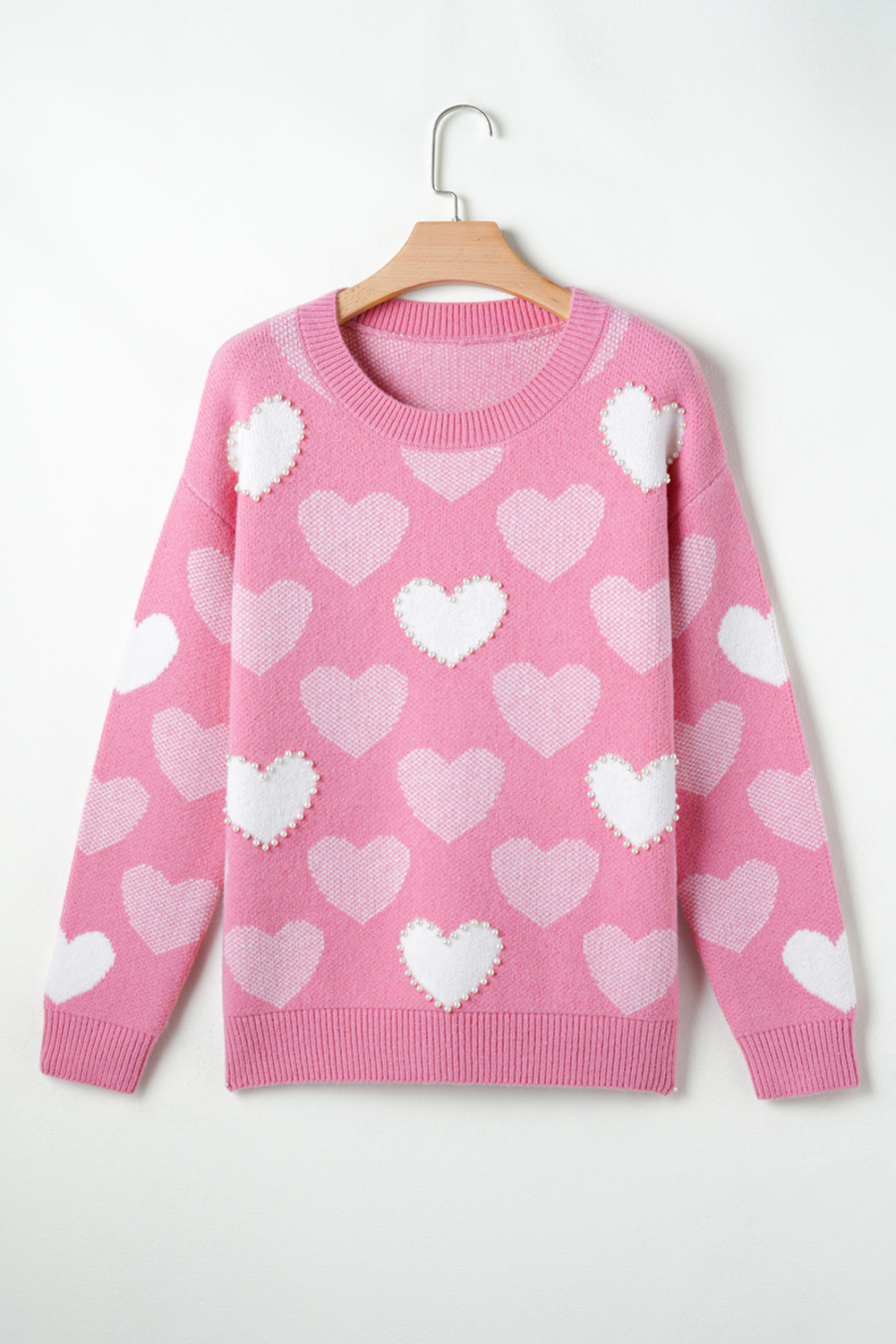 Stylish Valentine's Day Crew Neck Sweater with Adorable Heart Prints - Detail View 6 Stylish Valentine's Day Crew Neck Sweater with Adorable Heart Prints - Detail View 6